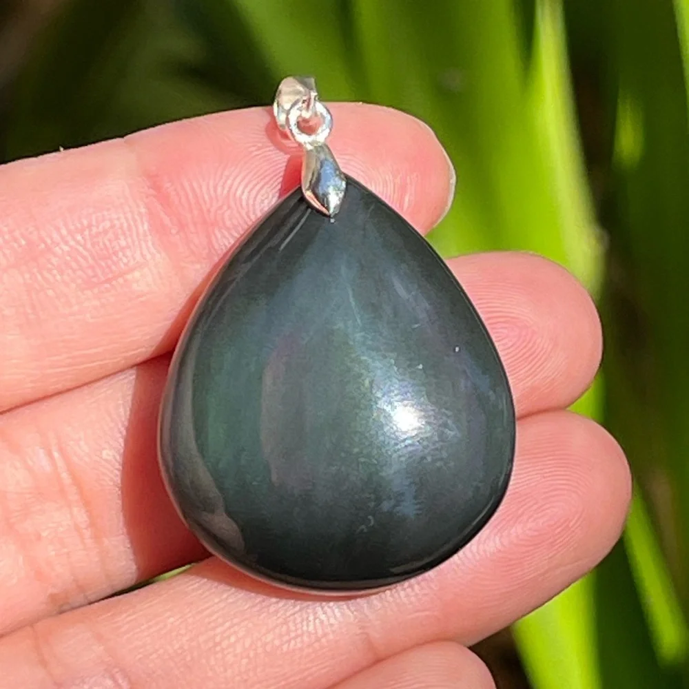925 silver plated rainbow obsidian pendant‎